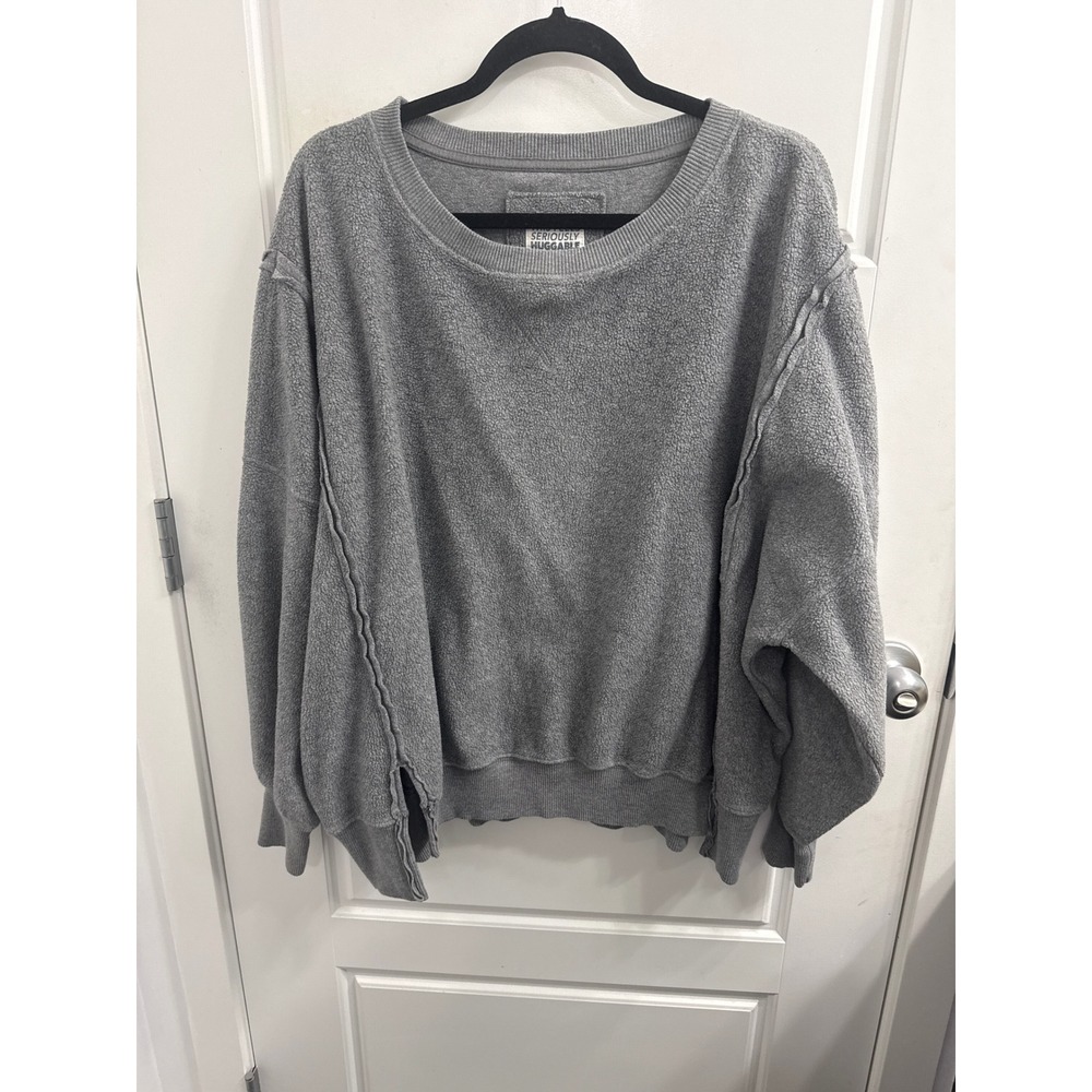 American Eagle Seriously Huggable Gray Oversized Exposed Seam Sweatshirt Small
